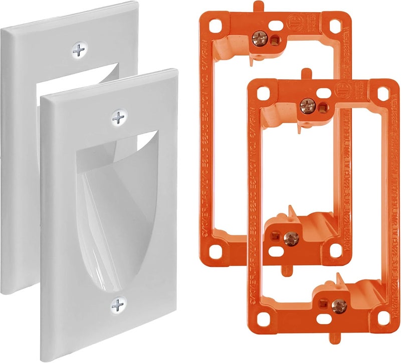 Best Mounts 2 Pack Wall Plate Cable Pass Through with Bracket - In Wall Cable Management Kit - Recessed Cable Wall Plate Pair with Single Gang Low Voltage Mounting Bracket - Decorator Cover for Low Voltage Cables - Image 1
